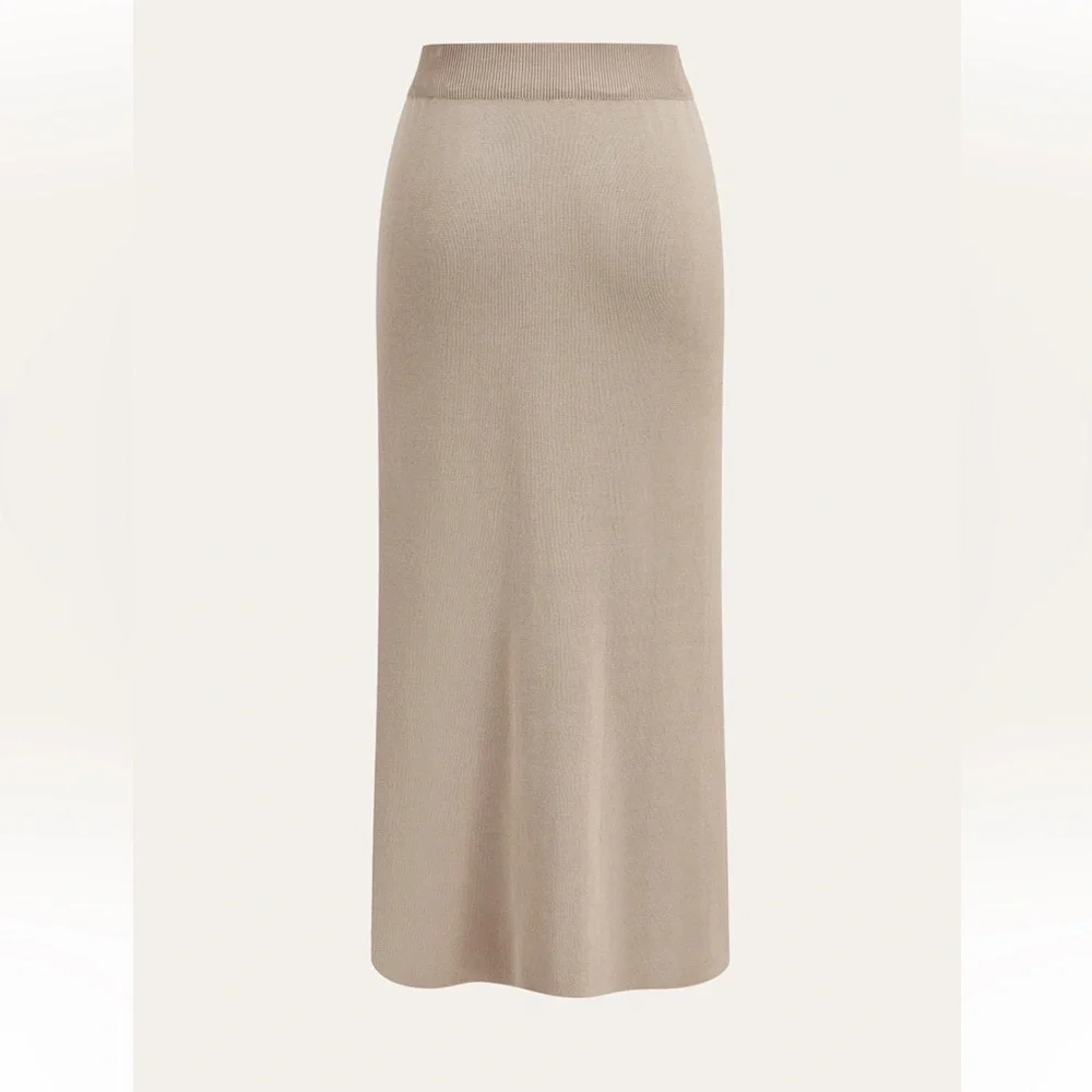 Commense Taupe Knit Crop Jacket & Button-Front Maxi Skirt Set - Picture 5 of 7